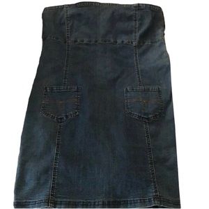 Tilt size large denim strapless mini dress with stretch perfect over swimwear